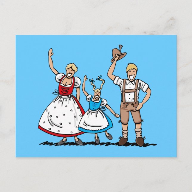 vykort Lederhosen Dirndl Bavarian Family (Framsida)