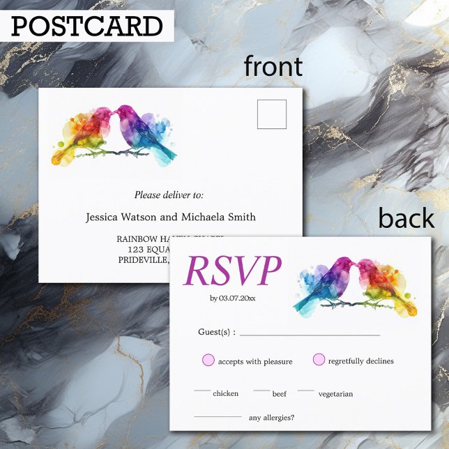 Vykort LGBTQ+ Regnbågslovfåglar (Postcard LGBTQ+ Rainbow Lovebirds)