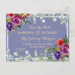 Vykort Lila Blommig Akvarell Save the Date