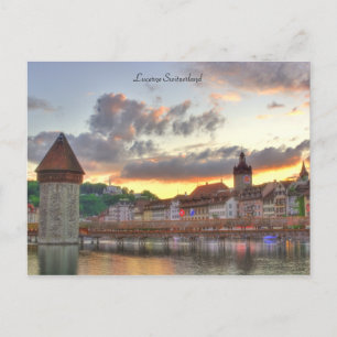 Vykort Luzern Schweiz Old Town Chapel Bridge