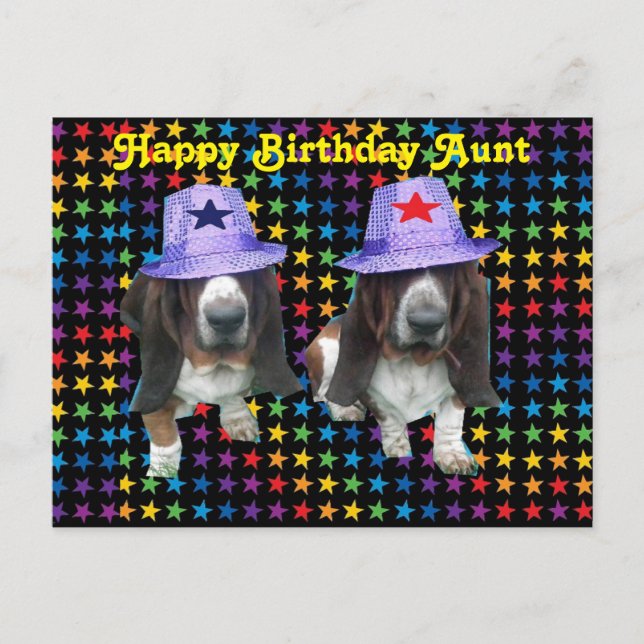Vykort Lycklig Moster Birthday Basset (Framsida)