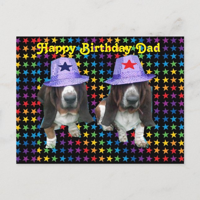 Vykort Lycklig Pappa Birthday Basset (Framsida)