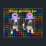 vykort Lycklig Son Birthday Basset<br><div class="desc">Grattis på födelsedagen Son med vykort - 2 kransar på stjärnor med stjärnor</div>