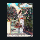 vykort: Månad i juni - juni Vykort<br><div class="desc">Denna teckning är avsedd för juni/juni i år och är en del av "Les Mois",  skapat av Art nouveau konstnären Eugène Samuel Grasset. Grasset gav 1896 12 månatliga illustrationer för en kalender för butiken "La Belle Jardiniere" i Paris.</div>