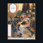 vykort: Månad i maj - Mai Vykort<br><div class="desc">Denna teckning är avsedd för maj/Mai-månaden och ingår i "Les Mois",  skapat av Art nouveau-konstnären Eugène Samuel Grasset. Grasset gav 1896 12 månatliga illustrationer för en kalender för butiken "La Belle Jardiniere" i Paris.</div>