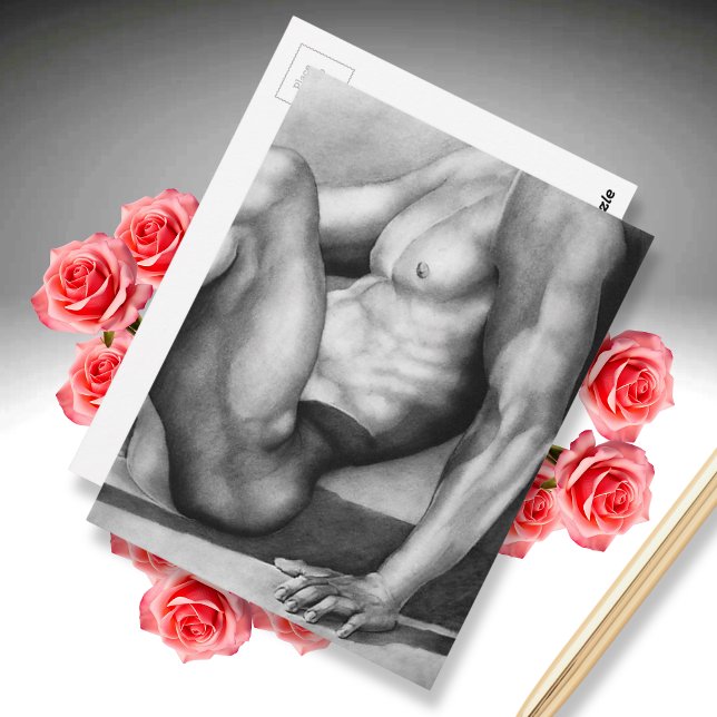 Vykort Manligt Konst Man-naken Bodybuilder Modell (Male Nude Postcard.)