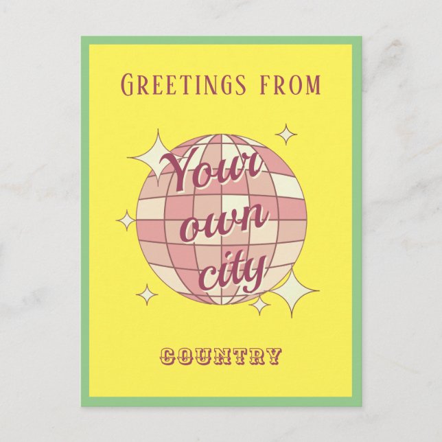 Vykort med anpassade City namn gult (Framsida)