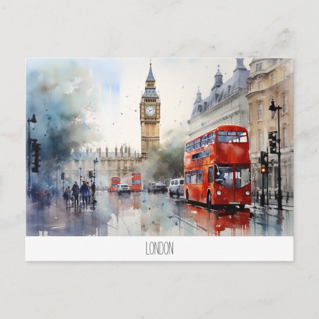 vykort med Big Ben och red buss i London (Framsida)
