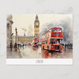 vykort med Big Ben och red buss i London