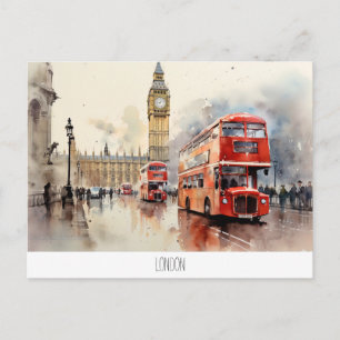 vykort med Big Ben och red buss i London