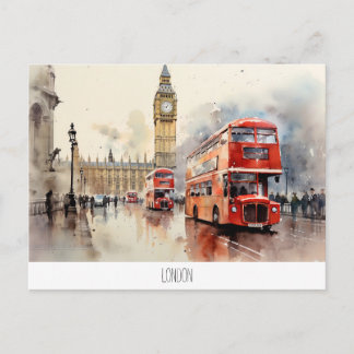 vykort med Big Ben och red buss i London