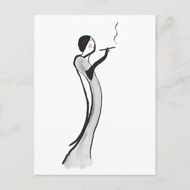Vykort med Chic Jazz Age Dam Illustration (Framsida)