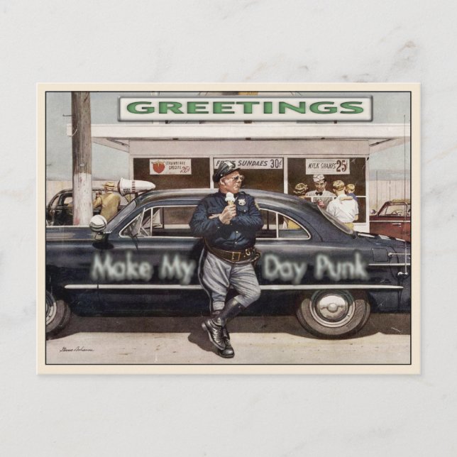 Vykort med Coola Vintage Cop Illustration (Framsida)