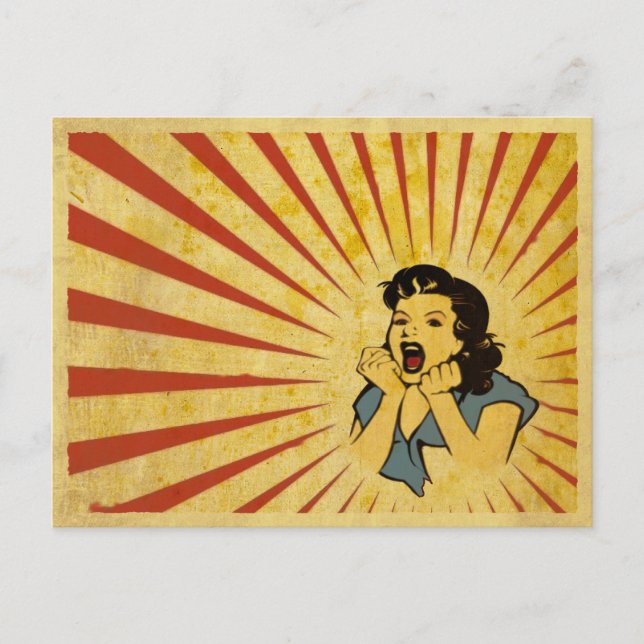 Vykort med Coola Vintage Girl Teckning (Framsida)