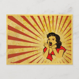 Vykort med Coola Vintage Red Dress Girl Teckning