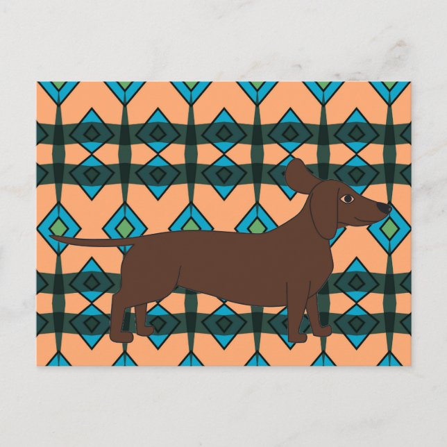 vykort med Dachshund och sydvästra design (Framsida)