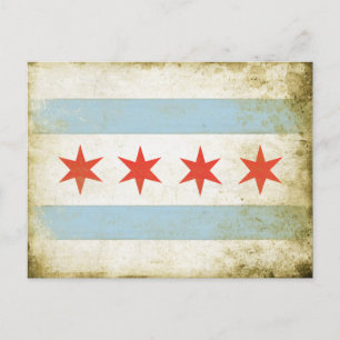 Vykort med det bekymrade Chicago flaggatrycket
