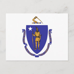 Vykort med Flagga av Massachusetts State - USA