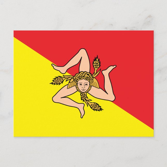 vykort med Flagga av Sicilien, Italien (Framsida)