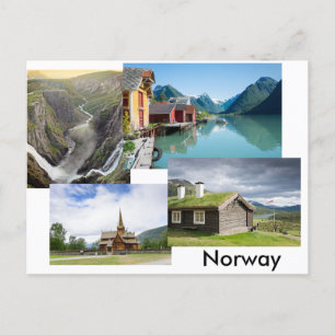 Vykort med fyra landskap i Norge