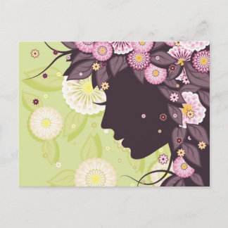 Vykort med kvinnaansiktesilhouetten och blommor
