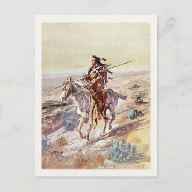 vykort med målning av inbyggt amerikanskt (Framsida)