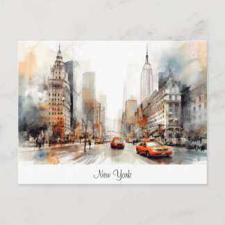 Vykort med New York City, målat landskap.