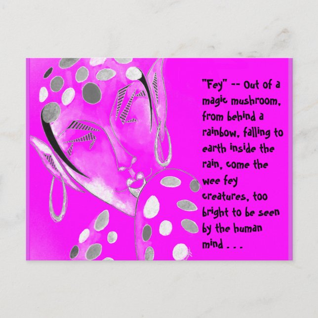 vykort med originalkonst - Fuchsia Fairy/Elf (Framsida)