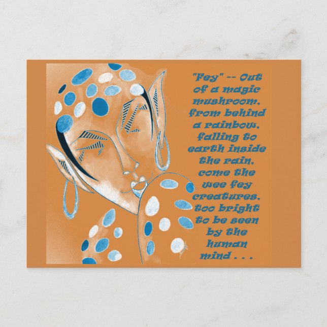 Vykort med originalkonst - Orange Älva med text (Framsida)