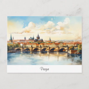 Vykort med Prag, målad landskap.
