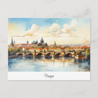 Vykort med Prag, målad landskap.
