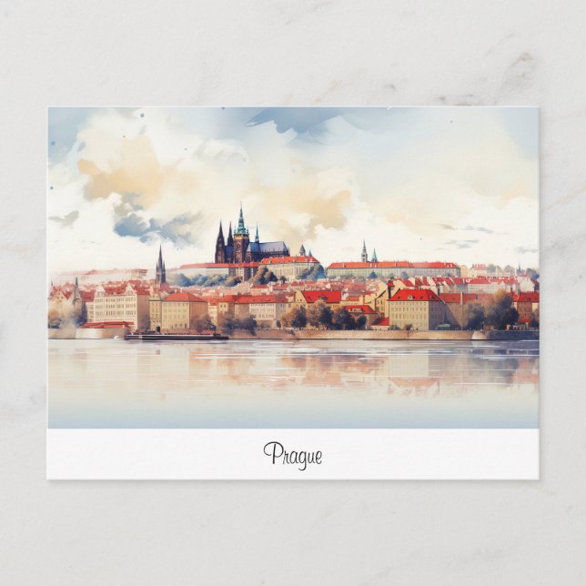 Vykort med Prag, målat landskap. (Framsida)