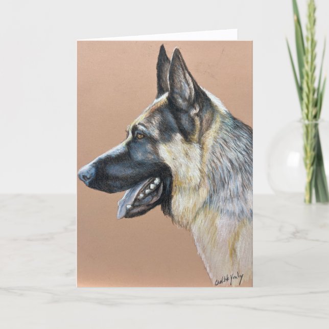 Vykort med profil av schäferhund konst (Framsida)