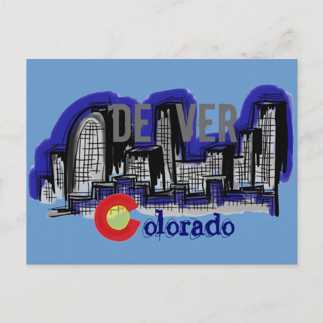 Vykort med siluett av Denver Colorado (Framsida)