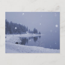 Vykort med snöfall vid havet