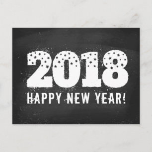 Vykort med text av 2018 på den svart tavlan. Nytt
