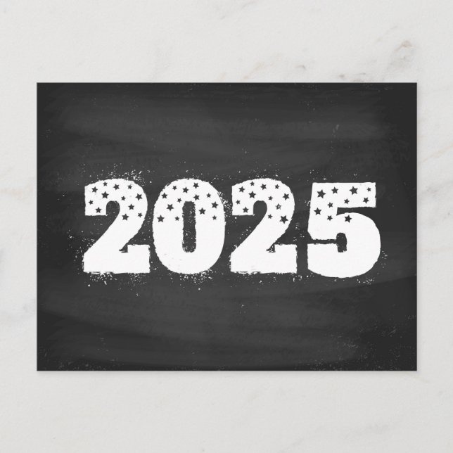 Vykort med texten 2025 på kartong. Nytt år (Framsida)