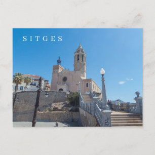 Vykort med utsikt över kyrkan i Sitges