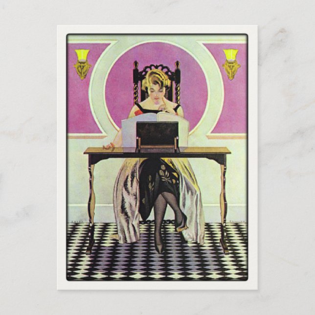 Vykort med Vintage Girl Reading (Framsida)