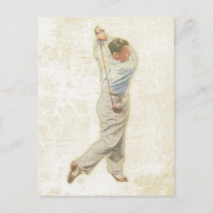 Vykort med Vintage Golf Player