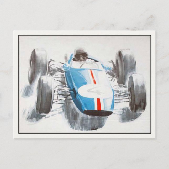 Vykort med vintage tävlingsbil (Framsida)