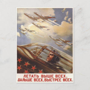 Vykort med Vintage USSR Luft Force Propaganda