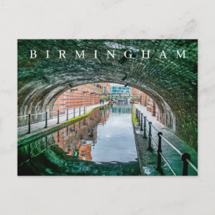 Vykort med vy över kanal i Birmingham