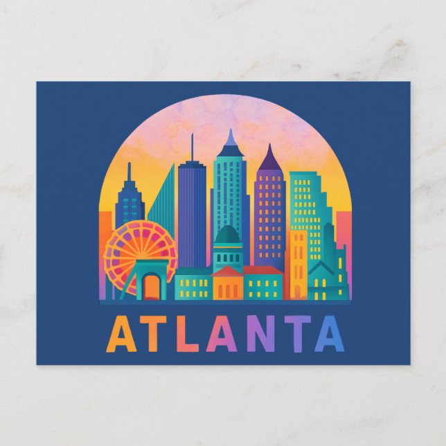 vykort Modern Atlanta Georgia Skyline Blue (Framsida)