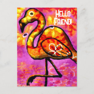 Vykort - Orange för vit Abstrakt Flamingo Rosa
