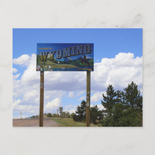 Vykort över Wyoming State Line- skylt