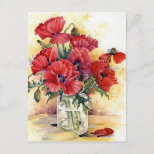 vykort - poppies i Burk