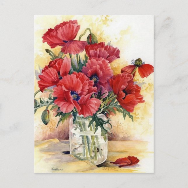 vykort - poppies i Burk (Framsida)