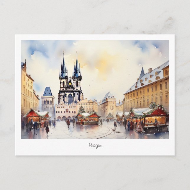 Vykort Prag julnatt i Tjeckien (Framsida)