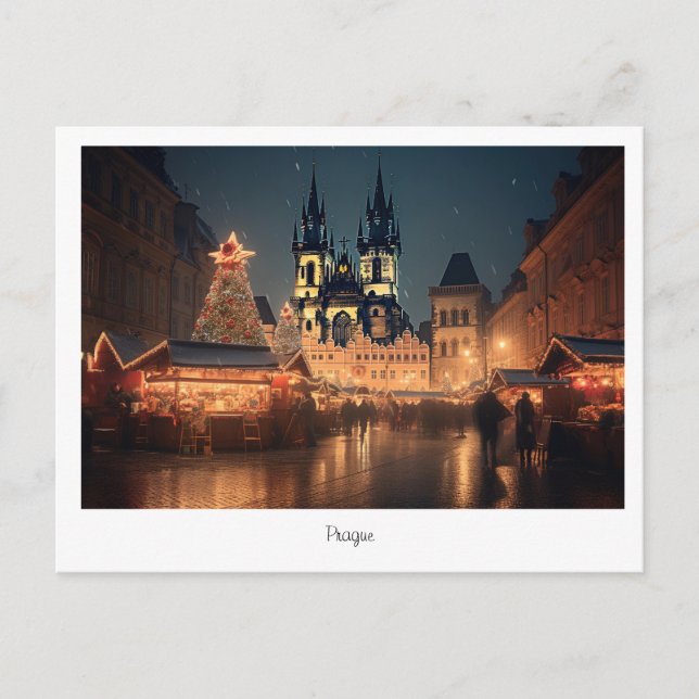 Vykort Prag julnatt i Tjeckien (Framsida)
